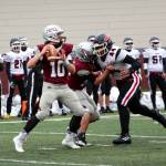 RYAN SPARKS / THE DAILY WORLD
Montesano quarterback Trace Ridgway makes a pass against Tenino on Monday in Montesano.