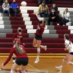 Hoquiam senior Sharaya Brydon led the Grizzlies with eight kills in a 3-0 loss to Montesano on Thursday in Montesano. (Ryan Sparks | The Daily World)