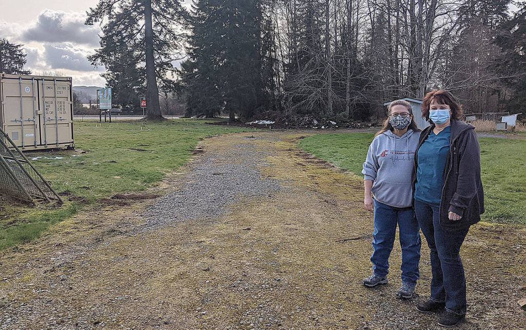 Drs. Corrie Hines, left, and Sonnya Wilkins, are two veterinarians who want to build a facility to help wounded wildlife, including a special building they would locate on this site to allow wounded raptors to fly in a safe and controlled setting.