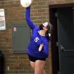 Elmas Ella Moore serves against Montesano on Tuesday. Moore had 23 assists and 15 digs in the Eagles 3-1 loss. (Ryan Sparks | The Daily World)