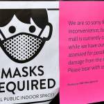 DAN HAMMOCK | THE DAILY WORLD 
Signs outside the Shoppes at Riverside note the reason for the ongoing closure, which began Feb. 13, is due to roof issues caused by Feb. 13 snowfall.