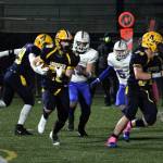 Aberdeen running back Jeremy Sawyer (20) rushed for 140 yards and two touchdowns in Aberdeens 12-7 win over Rochester on Saturday in Aberdeen. (Ryan Sparks | The Daily World)