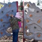DAN HAMMOCK | THE DAILY WORLD 
The new playground equipment at Garley Park in south Aberdeen was getting a workout on a warm, sunny afternoon Thursday. Jessica Byers brought her 5-year-old son, Tyr, and 3-year-old daughter, Ava; they both took turns on the zip line, getting an assist from Josh White and Ashley Byers, both of Westport. Ava later took a whack at the adjacent climbing wall, with White providing a boost.