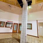 REPORT PHOTO 
An out-of-plumb column in the Shoppes at Riverside outside the Grays Harbor Child Advocates office shows damage due to structural displacement.