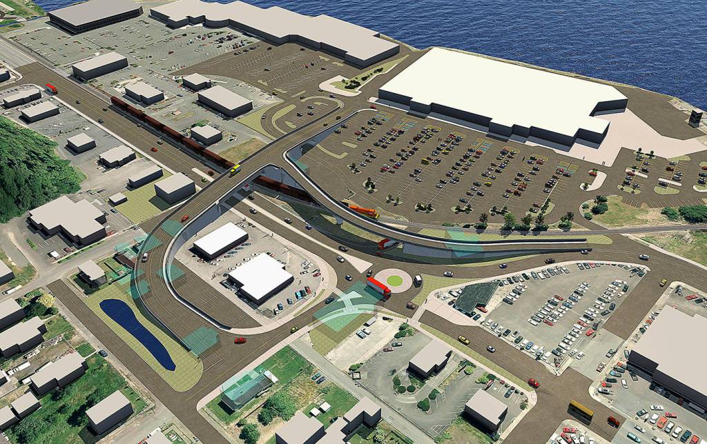 COURTESY CITY OF ABERDEEN 
The latest rendering of the east Aberdeen rail separation project, with a roundabout at South Newell and overpass at Chehalis Street, designed to lessen conflicts between vehicle and rail traffic.