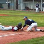 Montesanos Jack Anderson slides in safely to third base during the Bulldogs 5-4 victory over River Ridge on Friday at Vessey Field in Montesano.(Ryan Sparks | The Daily World)