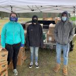 TYLER RENZ | ELMA FFA ADVISOR 
Elma FFA members helped distribute 1,700 California redwood and giant sequoia seedlings at a PropagationNation giveaway at the Elma Fairgrounds March 20 and 21. Pictured from left are Alyssa Pearson, Skyler Putt and Sam Gillis.