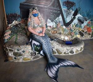 DAN HAMMOCK | THE DAILY WORLD 
Siren Ophelia greeted visitors to the International Mermaid Museum at the Westport Winery Saturday.