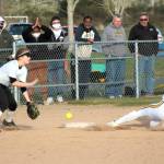 Aberdeens Merryn Bruner slides in safely to third base after hitting an RBI triple in the sixth inning of the Bobcats 14-13 victory over Shelton on Monday at Bishop Sports Complex in Aberdeen. (Ryan Sparks | The Daily World)