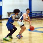 RYAN SPARKS | THE DAILY WORLD Grays Harbor point guard Sammy Legleu, right, scored 17 points off the bench to lead the Chokers to a 79-75 victory over Centralia on Tuesday in Aberdeen.
