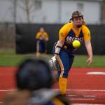 Aberdeen pitcher Kayla Mullins throws a pitch against WF West on Wednesday in Chehalis. The Bobcats had their three-game winning streak snapped with a 14-2 loss to the Bearcats. (Eric Trent | The Chronicle)