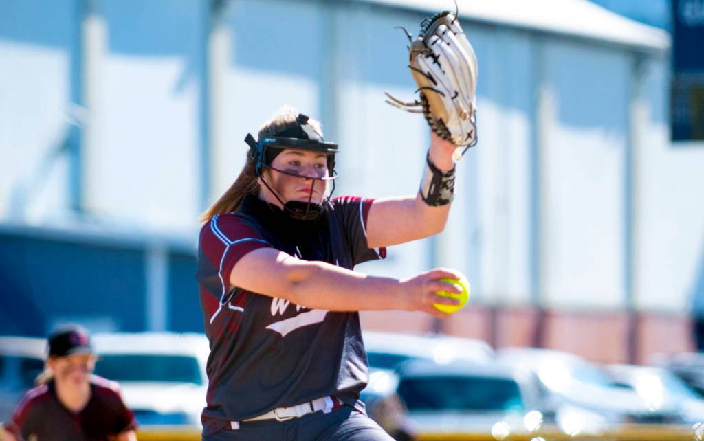 ERIC TRENT | THE CHRONICLE Ocosta pitcher Annika Hollingsworth held the high-powered PWV offense scoreless through three innings of the first game of a doubleheader on Tuesday in Pe Ell.