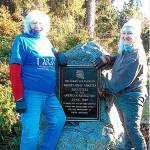 Photos COURTESY JOYCE THOMASSON 
Joyce Thomasson, left, and Bette Jean BJ Fisher stand alongside the newly-restored Fort Chehalis monument, which will be re-dedicated Saturday, May 8 at Westport City Park.