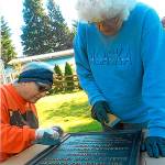 Bette Jean BJ Fisher, left, and Joyce Thomasson helped restore the Ft. Chehalis Monument marker.