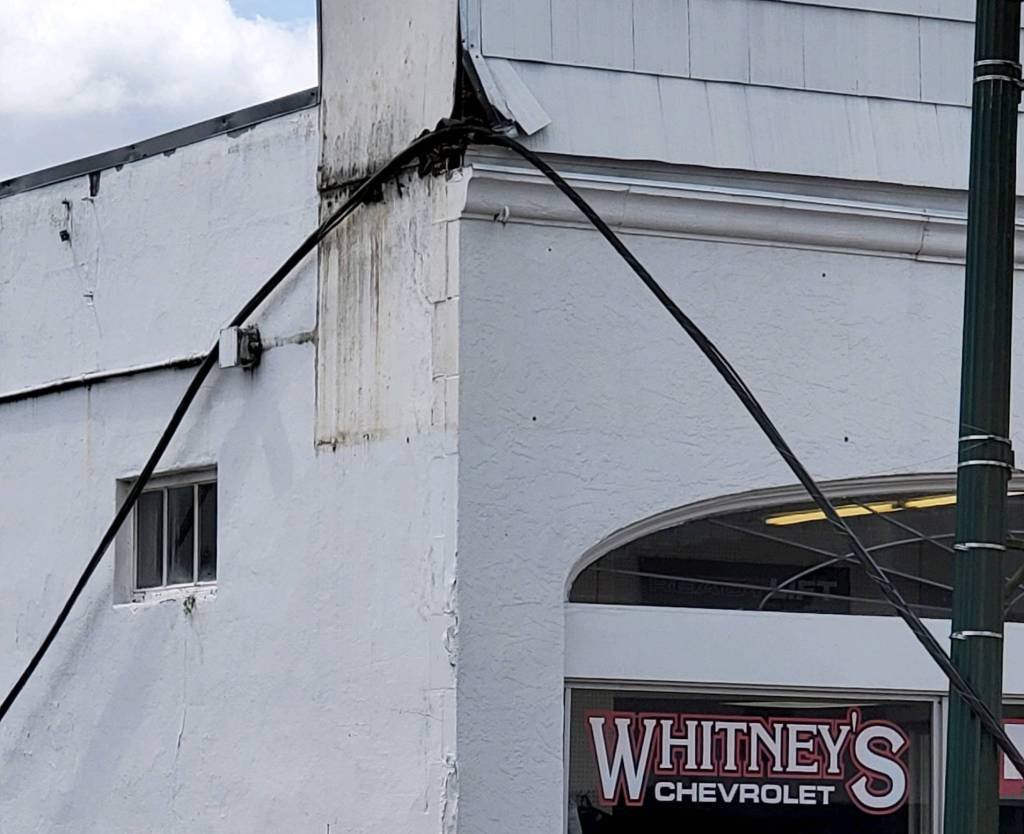Damaged lines and buildings in downtown Montesano. Photo by Mark Cox