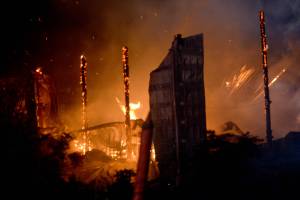 photos by DAVE HAVILAND | THE DAILY WORLD 
Fire destroys the spirit production building for Oceans Daughter Distillery, a subsidiary of Westport Winery