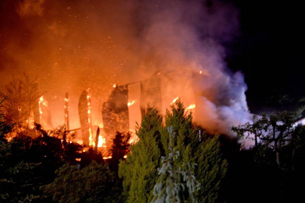 DAVE HAVILAND | THE DAILY WORLD
Fire destroys the spirit production building for Ocean’s Daughter Distillery, a subsidiary of Westport Winery