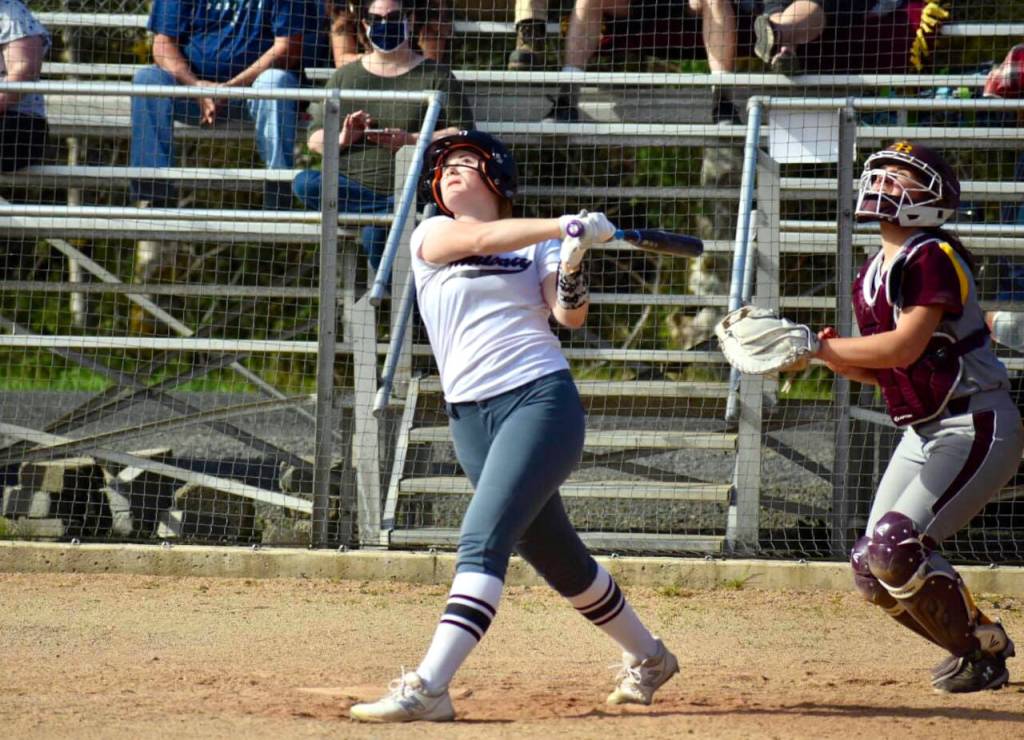 PHOTO BY JENNIFER RAFFELSON Ocostas Lillyan Barnum, seen here against South Bend in April, was named to the 2B Pacific League First Team after batting .487 with three home runs and a 1.497 OPS.