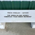 Courtesy International Mermaid Museum 
Author Tricia OMalley donated this bench to the International Mermaid Museum. OMalley is a long-time supporter of the Westport Winery, where the museum is located.