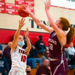 ERIC TRENT | THE CHRONICLE
Montesano's Zoee Lisherness (22) blocks a shot by Tenino's Grace Vestal (10) during a 1A Evergreen Conference matchup Thursday in Tenino.