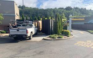 Courtesy Hoquiam Police Department
This truck was attempting to pull into the Hoquiam McDonalds drive through Friday morning when it was rear-ended, sending it into the dumpsters. The driver was transported to Harbor Regional Health Community Hospital in Aberdeen with undisclosed injuries.
