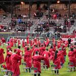 DAN HAMMOCK | THE DAILY WORLD 
Hoquiam High Schools newest class of graduates tosses its mortarboards into the air at the conclusion of the 2021 graduation ceremony at Olympic Stadium Sunday.