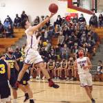 RYAN SPARKS | THE DAILY WORLD Willapa Valley senior Joseph Pulsipher glides to the hoop in the first half of the Vikings 66-51 loss to Naselle in the 1B District 4 Championship game on Tuesday in Oakville.