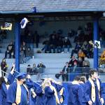 DAN HAMMOCK | THE DAILY WORLD
Mortarboards fly at the end of Aberdeen High School graduation at Stewart Field on Friday evening.