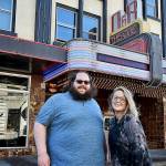 Darrell Westmoreland photo 
Plank Island Theatre Company co-founders Alex Eddy and Julayne Fleury in front of the D&R Theatre in Aberdeen. The companys production of Writing Wrongs will begin a four-day run at the D&R starting Thursday.