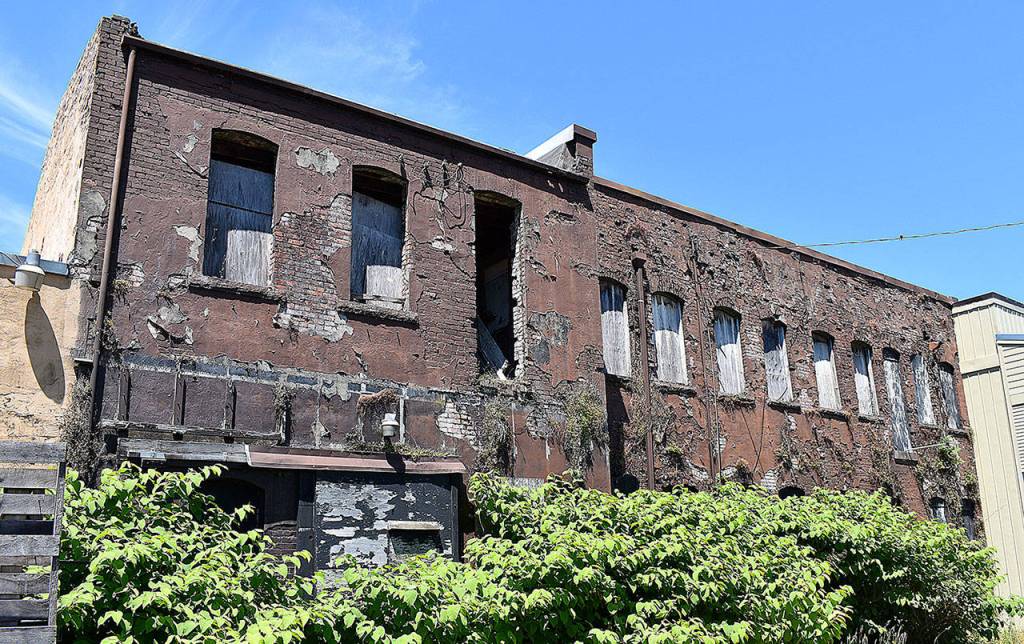 DAN HAMMOCK | THE DAILY WORLD 
The south, or back, side of the old Pioneer Paper Building in Aberdeen.