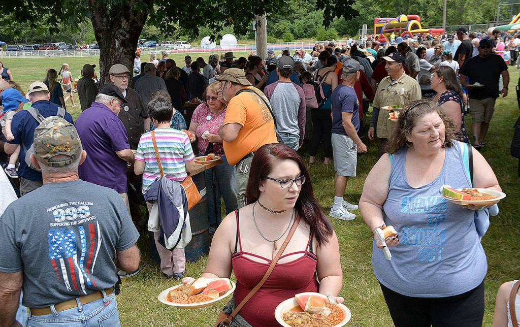 DAN HAMMOCK | THE DAILY WORLD 
Not only is the McCleary Bear Festival back this year, the bear is back in the festivals signature bear stew. Even in 2019, when there was no bear in the stew, long lines of festival-goers formed for a taste of the decades-old tradition.