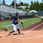 PHOTO BY AMY SPOON Tanner Moe smacks one of Elmas 16 base hits in a 12-5 victory in the Washington State Little League Championship Game on Thursday in Everett.