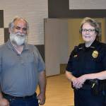 DAN HAMMOCK | THE DAILY WORLD 
Elma Mayor Jim Sorensen and Police Chief Susan Shultz stand in the auditorium of the just-purchased new police station.