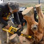DAN HAMMOCK | THE DAILY WORLD 
Sculpture artist Luke Gumaelius got word from local family about the Tokeland Woodfest and traveled north from his home in Los Osos, Calif., to participate this year.