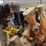 DAN HAMMOCK | THE DAILY WORLD 
Sculpture artist Luke Gumaelius got word from local family about the Tokeland Woodfest and traveled north from his home in Los Osos, Calif., to participate this year.