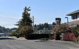 DAN HAMMOCK | THE DAILY WORLD
A portion of the North Shore Levee West Segment would run along Levee Street in Hoquiam between the Riverside Bridge, visible in the background, and the Simpson Avenue Bridge.