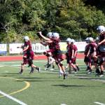 RYAN SPARKS | THE DAILY WORLD
Montesano football players run through drills during practice on Aug. 18, 2021. School officials have put the season on hold after Grays Harbor County health officials informed the school multiple players tested positive for COVID-19.