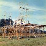 Workers put together the massive stage at the 1971 Satsop River music festival. 	courtesy of darrell Westmoreland