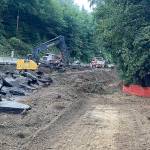 Crews working under contract with the state Department of Transportation did some clearing work along the slide on Highway 101 Cosi Hill this week as they begin work to shore up the slide thats kept the roadway to one lane since January 2020. (Courtesy Department of Transportation)