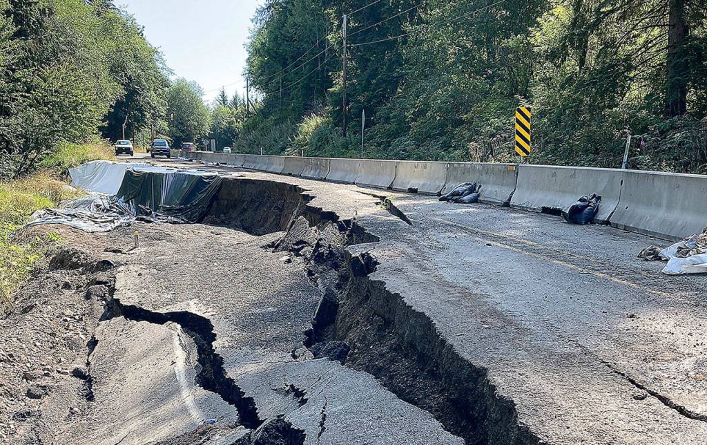 Crews working under contract with the state Department of Transportation did some clearing work along the slide on Highway 101 Cosi Hill this week as they begin work to shore up the slide thats kept the roadway to one lane since January 2020. (Courtesy Department of Transportation)