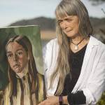 photos by Judith Altruda 
Shoalwater Bay Tribe member Mary Downs with a portrait Eugene Landry painted of her in 1969. It will be part of the display of Landrys works at the tribes museum starting Sept. 17, 2021.