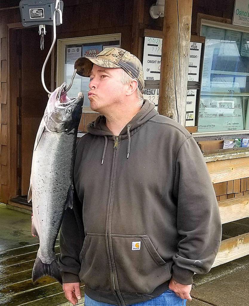 Courtesy of Westport Weighmaster 
Word came out late last week the solid salmon season out of Westport would be coming to an end soon, with the last day of fishing moved up to Sept. 7 because the coho quota was nearly met. John Isaacks from Kent was able to grab a charter spot Sunday and entered this 9.8-pound coho in the Westport Charterboat Association derby.