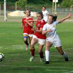 PHOTO BY BEN WINKELMAN Hoquiams Ellie Winkelman and Aberdeens Zoe Troeh, right, battle for possession during the Bobcats 1-0 victory on Tuesday at Olympic Stadium.