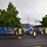 DAN HAMMOCK | THE DAILY WORLD
After the homeless tent camp next to Aberdeen City Hall, known as TASL, closed down in July, there were six campers left on the site. That number has grown to 10 or more and the city has no current legal recourse to remove them.