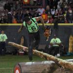photo by Ben Winkelman 
Johnny Boggs competes in the challenging and entertaining obstacle pole competition at the 2021 Hoquiam Loggers Payday competition Saturday, Sept. 11, 2021, at Olympic Stadium.
