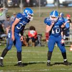 DAILY WORLD FILE PHOTO 
Elma running backs Jarred Bailey (37) and Conan Baxter (40)  seen here in a game against Mt. Baker on Oct. 2, 2021  will lead the Eagles when they take on No. 2 Eatonville on Friday.