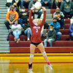 RYAN SPARKS | THE DAILY WORLD Hoquiam setter Ella Folkers throws up one of her 43 assists during a 3-2 loss to Montesano on Tuesday at Montesano High School.