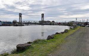 DAN HAMMOCK | THE DAILY WORLD 
The North Shore Levee West Segment will protect parts of Hoquiam not included under the original North Shore Levee design, which ended at the east bank of the Hoquiam River. The West Segment will follow the west bank of the Hoquiam River here north of the Riverside Bridge, behind Als Humdinger restaurant.