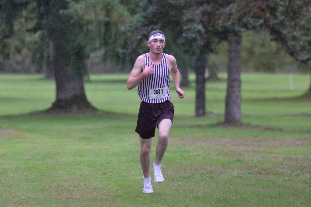 RYAN SPARKS | THE DAILY WORLD Montesano junior Aric Jacklin won the boys race of the 1A Evergreen League cross country championship meet by nearly 30 seconds on Thursday at Oaksridge Golf Course in Elma.