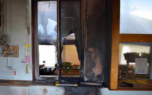 DAN HAMMOCK | THE DAILY WORLD 
A small fire at Frankos Farmstand on Riverside Avenue was quickly knocked down by Aberdeen and Hoquiam firefighters Saturday morning.